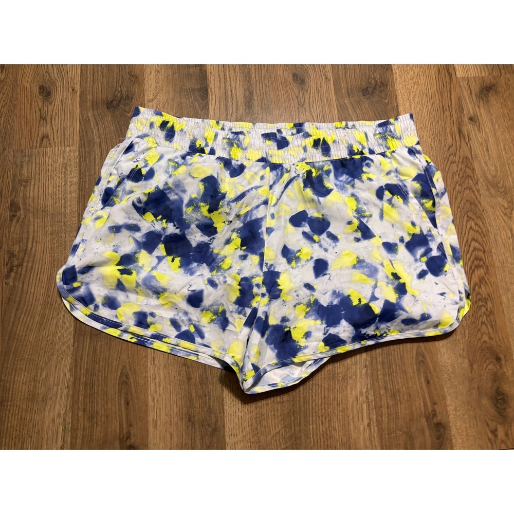 Athletic Works Shorts Womens Size L (12-14) Blue Yellow Tie Dye Running Athletic